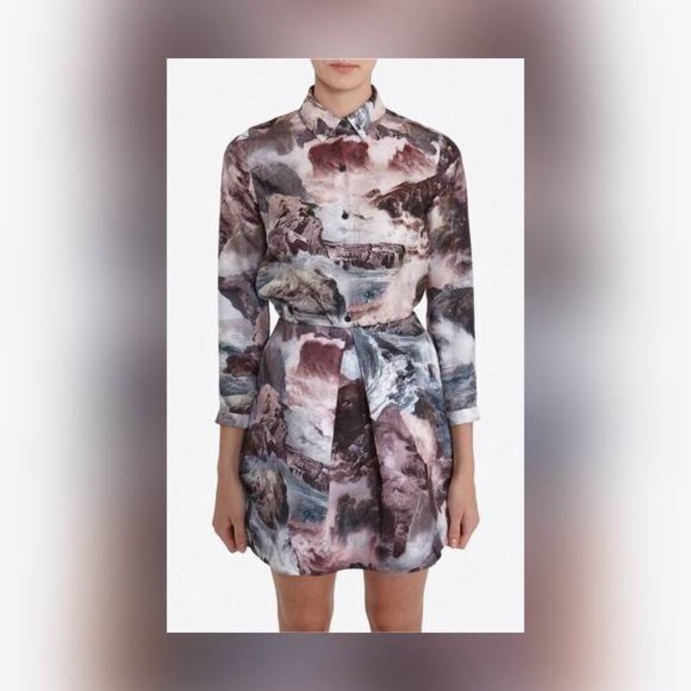 Carven PF14 Multicolore Silk-Twill Sea-Print Buttoned Shirt